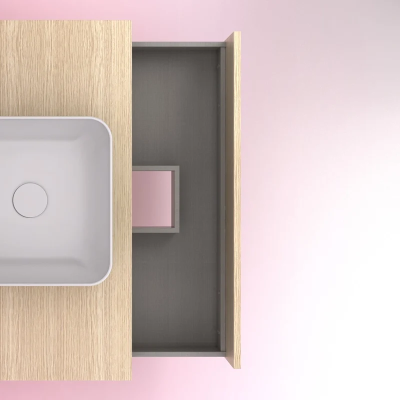 Mueble Lavabo + lavabo sobre encimera NIWA. Opción Blanco, Roble y Fumé.