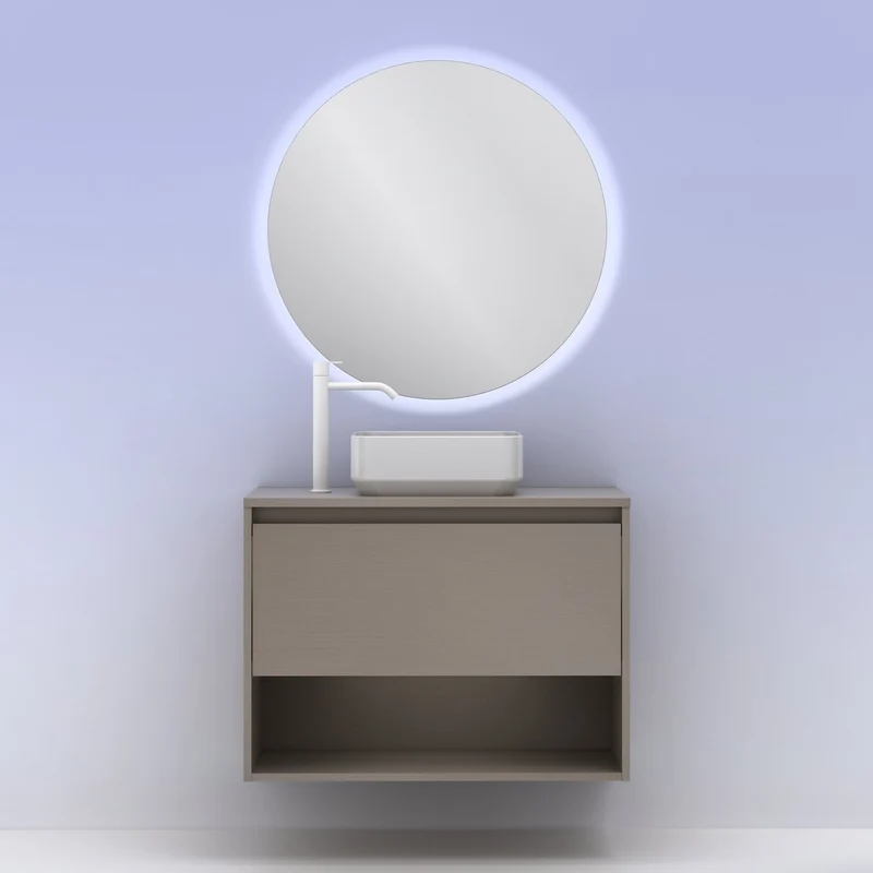Mueble Lavabo + lavabo sobre encimera NIWA. Opción Blanco, Roble y Fumé.