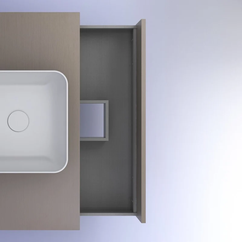Mueble Lavabo + lavabo sobre encimera NIWA. Opción Blanco, Roble y Fumé.