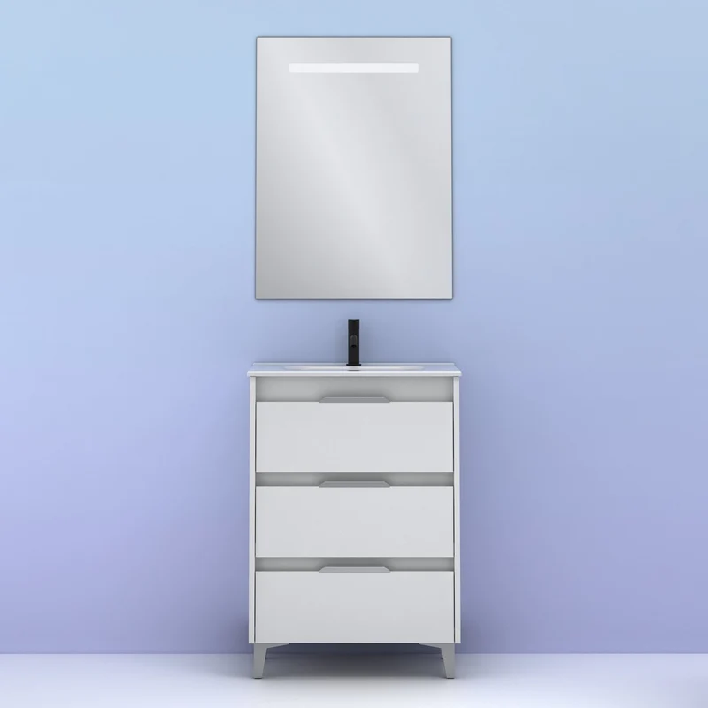 Mueble lavabo SUKI con patas. Opción Blanco, Gris, Antracita, Fumé, Nogal . 3 y 6 cajones. Lavabo simple y doble.