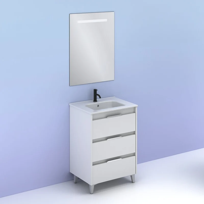 Mueble lavabo SUKI con patas. Opción Blanco, Gris, Antracita, Fumé, Nogal . 3 y 6 cajones. Lavabo simple y doble.