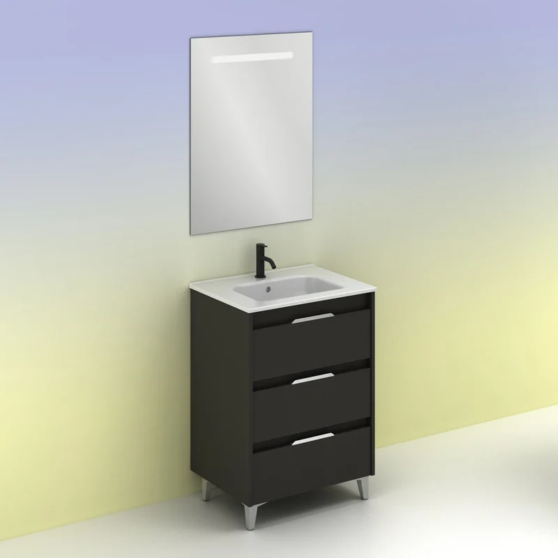 Mueble lavabo SUKI con patas. Opción Blanco, Gris, Antracita, Fumé, Nogal . 3 y 6 cajones. Lavabo simple y doble.