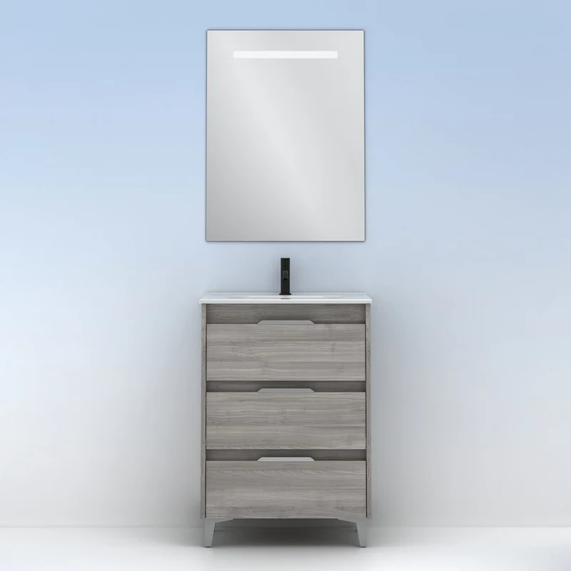 Mueble lavabo SUKI con patas. Opción Blanco, Gris, Antracita, Fumé, Nogal . 3 y 6 cajones. Lavabo simple y doble.