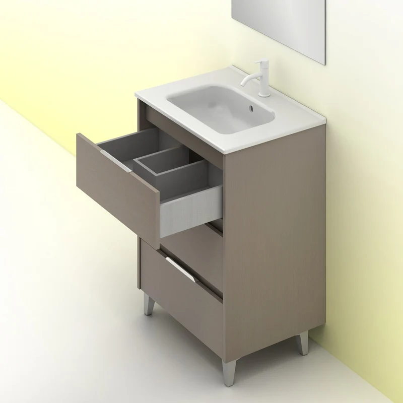 Mueble lavabo SUKI con patas. Opción Blanco, Gris, Antracita, Fumé, Nogal . 3 y 6 cajones. Lavabo simple y doble.