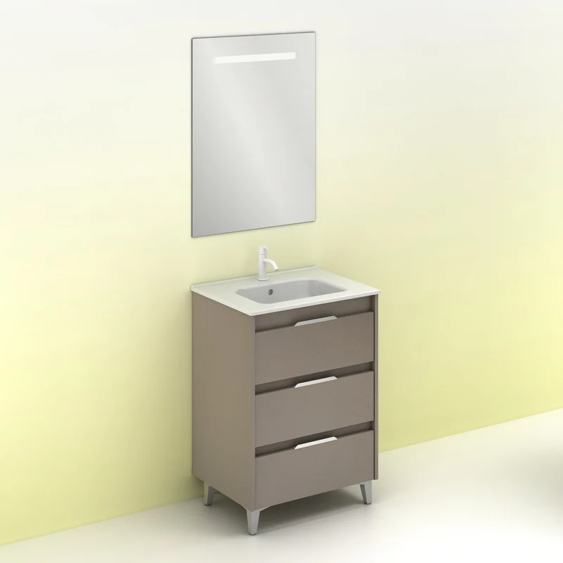 Mueble lavabo SUKI con patas. Opción Blanco, Gris, Antracita, Fumé, Nogal . 3 y 6 cajones. Lavabo simple y doble.