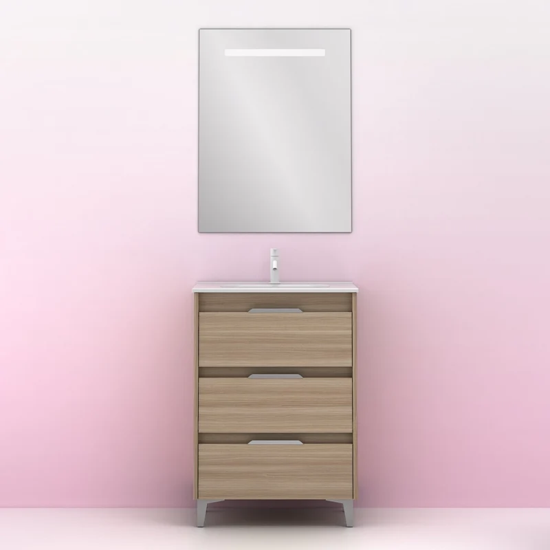 Mueble lavabo SUKI con patas. Opción Blanco, Gris, Antracita, Fumé, Nogal . 3 y 6 cajones. Lavabo simple y doble.