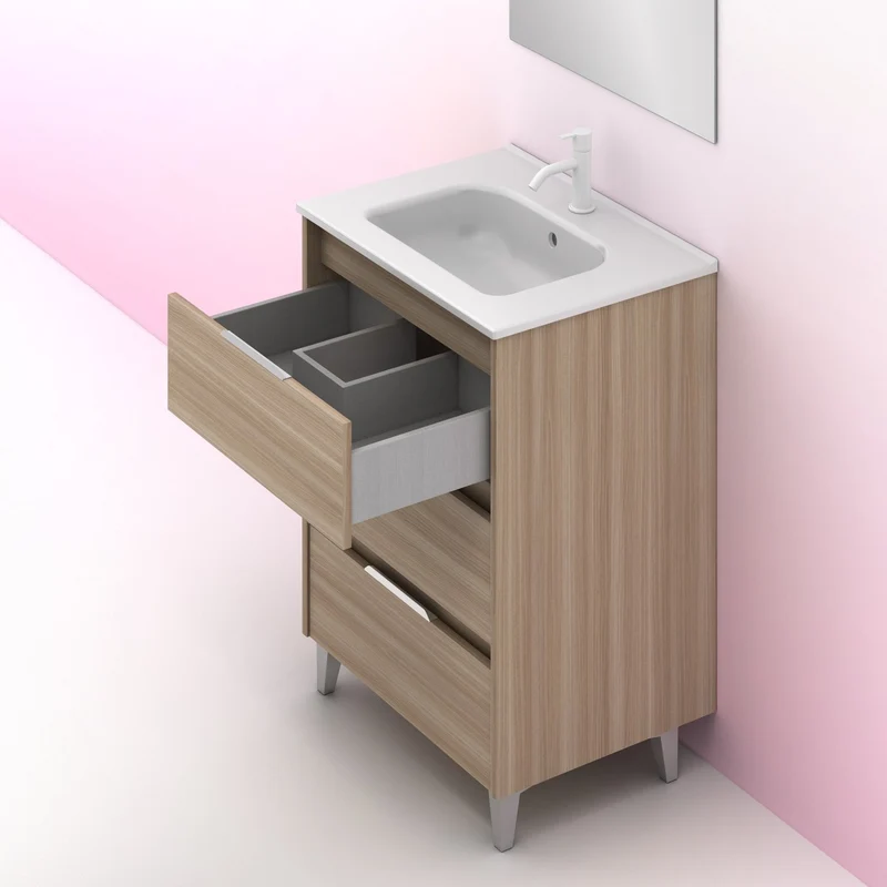 Mueble lavabo SUKI con patas. Opción Blanco, Gris, Antracita, Fumé, Nogal . 3 y 6 cajones. Lavabo simple y doble.