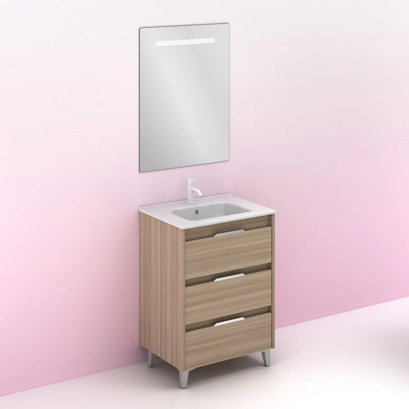 Mueble lavabo SUKI con patas. Opción Blanco, Gris, Antracita, Fumé, Nogal . 3 y 6 cajones. Lavabo simple y doble.