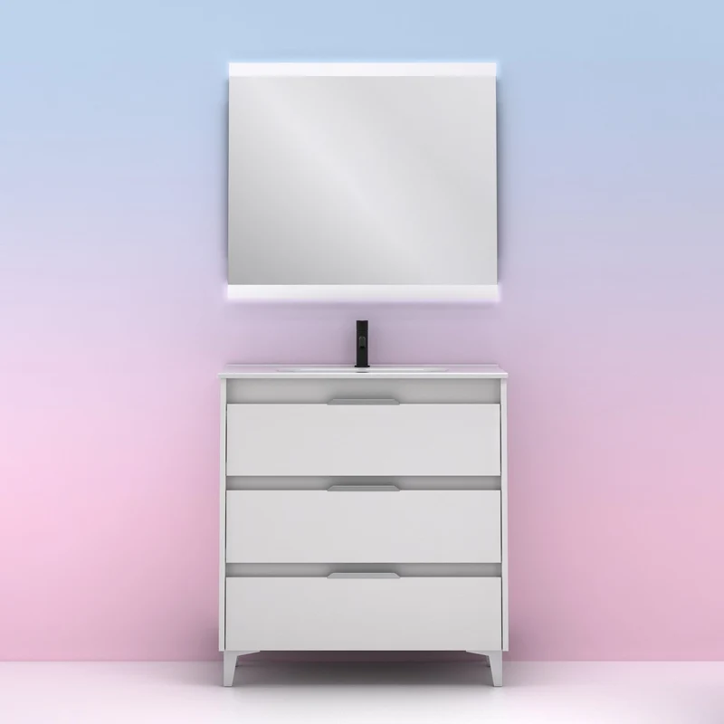 Mueble lavabo SUKI con patas. Opción Blanco, Gris, Antracita, Fumé, Nogal . 3 y 6 cajones. Lavabo simple y doble.