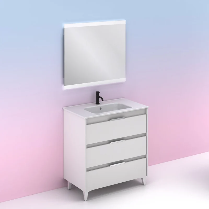 Mueble lavabo SUKI con patas. Opción Blanco, Gris, Antracita, Fumé, Nogal . 3 y 6 cajones. Lavabo simple y doble.
