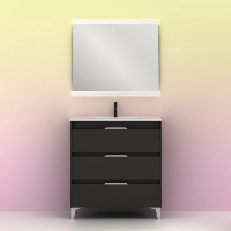 Mueble lavabo SUKI con patas. Opción Blanco, Gris, Antracita, Fumé, Nogal . 3 y 6 cajones. Lavabo simple y doble.