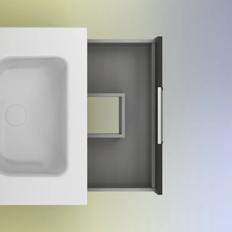 Mueble lavabo SUKI con patas. Opción Blanco, Gris, Antracita, Fumé, Nogal . 3 y 6 cajones. Lavabo simple y doble.