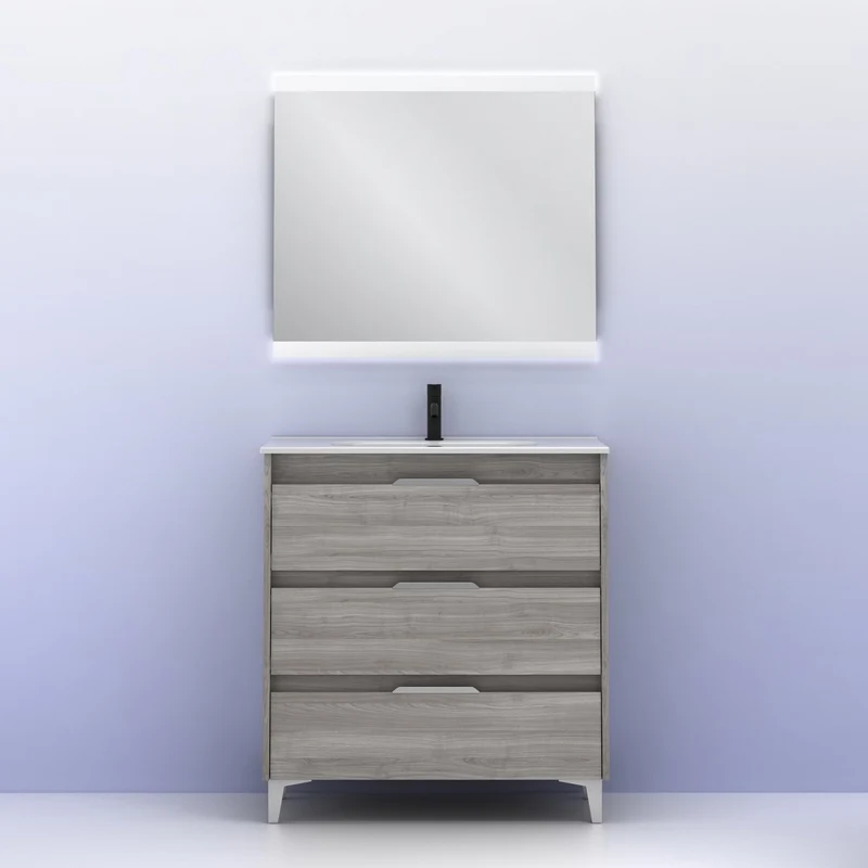 Mueble lavabo SUKI con patas. Opción Blanco, Gris, Antracita, Fumé, Nogal . 3 y 6 cajones. Lavabo simple y doble.