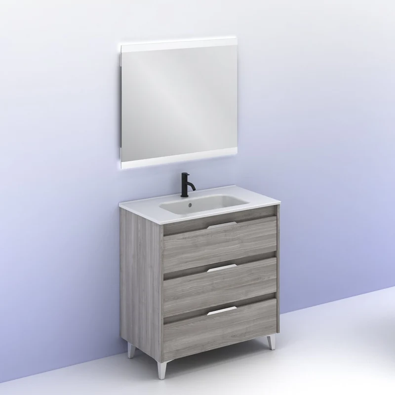 Mueble lavabo SUKI con patas. Opción Blanco, Gris, Antracita, Fumé, Nogal . 3 y 6 cajones. Lavabo simple y doble.