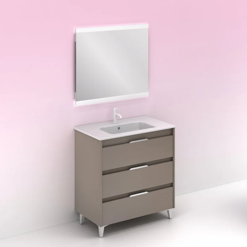 Mueble lavabo SUKI con patas. Opción Blanco, Gris, Antracita, Fumé, Nogal . 3 y 6 cajones. Lavabo simple y doble.