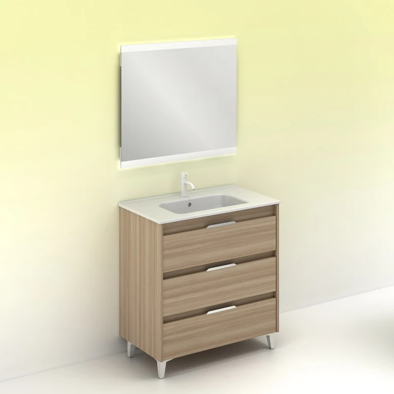 Mueble lavabo SUKI con patas. Opción Blanco, Gris, Antracita, Fumé, Nogal . 3 y 6 cajones. Lavabo simple y doble.