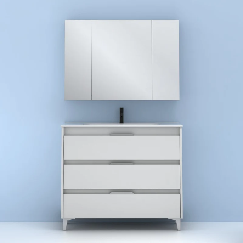 Mueble lavabo SUKI con patas. Opción Blanco, Gris, Antracita, Fumé, Nogal . 3 y 6 cajones. Lavabo simple y doble.