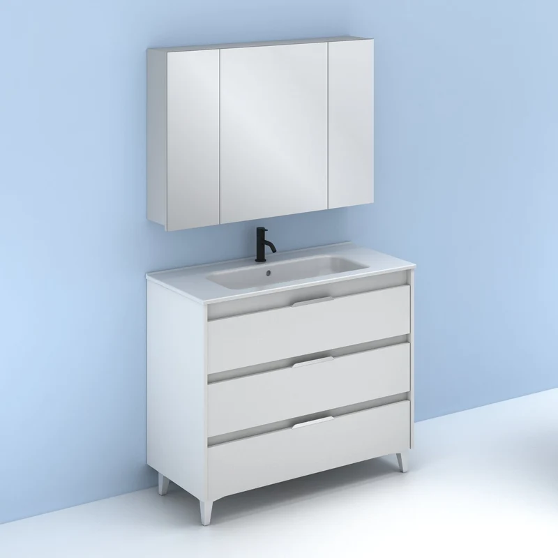 Mueble lavabo SUKI con patas. Opción Blanco, Gris, Antracita, Fumé, Nogal . 3 y 6 cajones. Lavabo simple y doble.