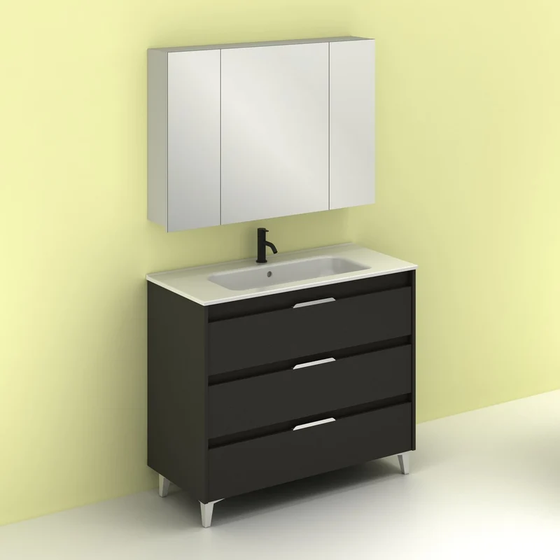 Mueble lavabo SUKI con patas. Opción Blanco, Gris, Antracita, Fumé, Nogal . 3 y 6 cajones. Lavabo simple y doble.