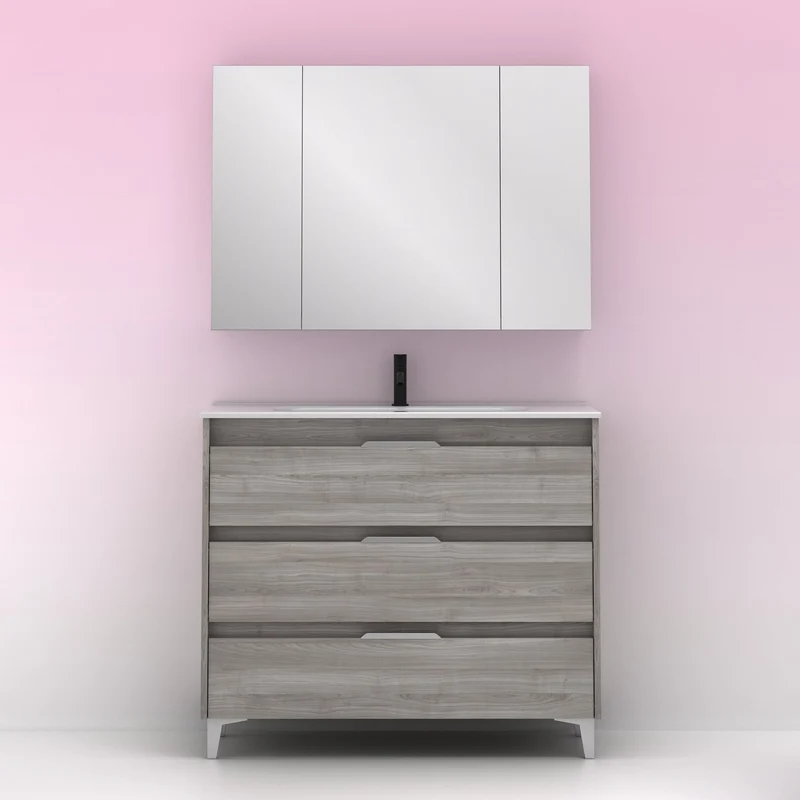 Mueble lavabo SUKI con patas. Opción Blanco, Gris, Antracita, Fumé, Nogal . 3 y 6 cajones. Lavabo simple y doble.