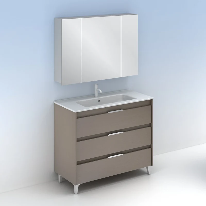 Mueble lavabo SUKI con patas. Opción Blanco, Gris, Antracita, Fumé, Nogal . 3 y 6 cajones. Lavabo simple y doble.