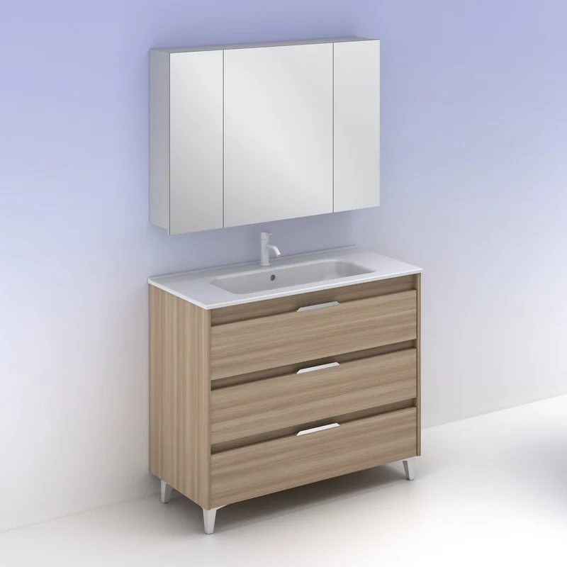 Mueble lavabo SUKI con patas. Opción Blanco, Gris, Antracita, Fumé, Nogal . 3 y 6 cajones. Lavabo simple y doble.
