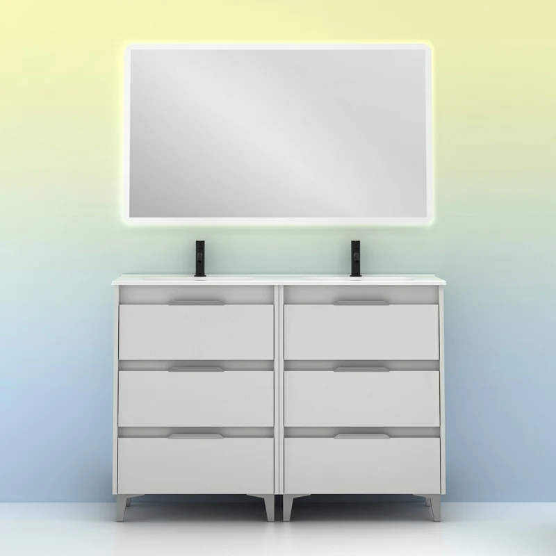 Mueble lavabo SUKI con patas. Opción Blanco, Gris, Antracita, Fumé, Nogal . 3 y 6 cajones. Lavabo simple y doble.