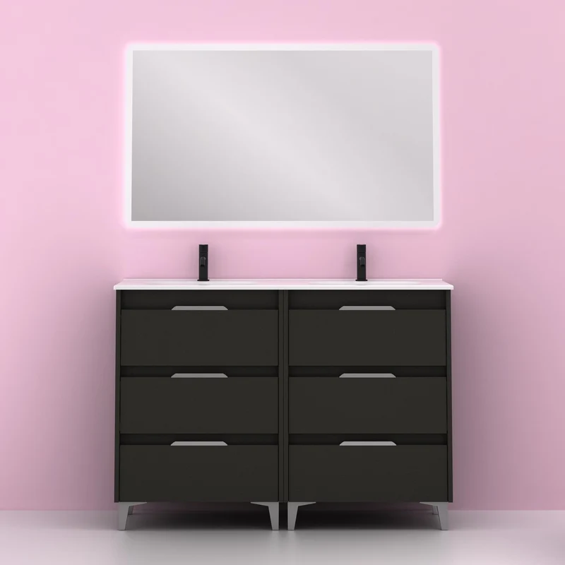 Mueble lavabo SUKI con patas. Opción Blanco, Gris, Antracita, Fumé, Nogal . 3 y 6 cajones. Lavabo simple y doble.
