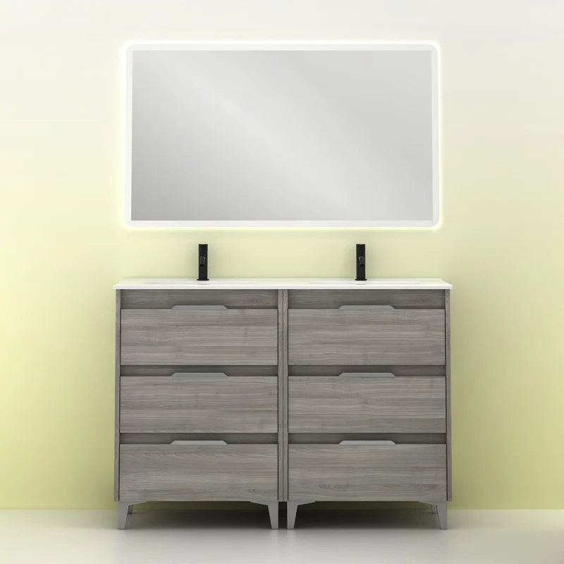 Mueble lavabo SUKI con patas. Opción Blanco, Gris, Antracita, Fumé, Nogal . 3 y 6 cajones. Lavabo simple y doble.