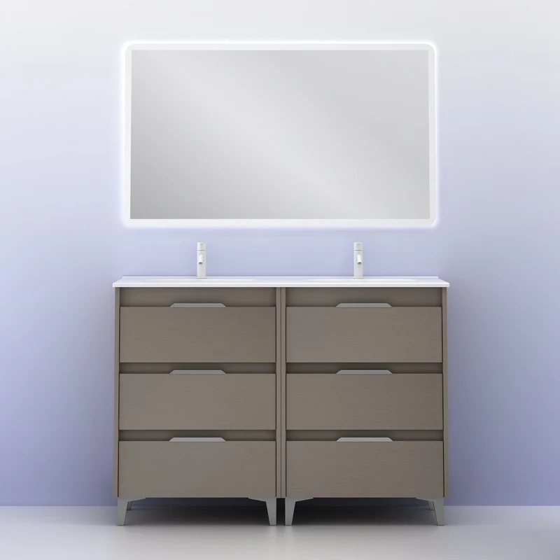Mueble lavabo SUKI con patas. Opción Blanco, Gris, Antracita, Fumé, Nogal . 3 y 6 cajones. Lavabo simple y doble.