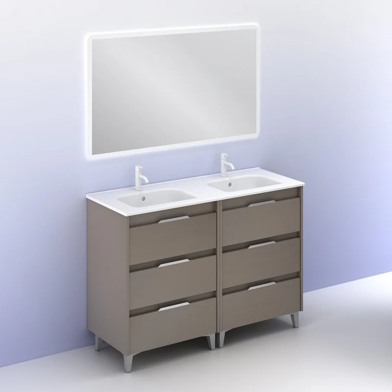 Mueble lavabo SUKI con patas. Opción Blanco, Gris, Antracita, Fumé, Nogal . 3 y 6 cajones. Lavabo simple y doble.