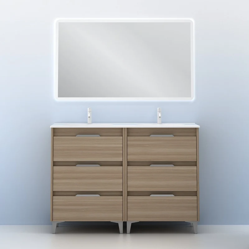Mueble lavabo SUKI con patas. Opción Blanco, Gris, Antracita, Fumé, Nogal . 3 y 6 cajones. Lavabo simple y doble.