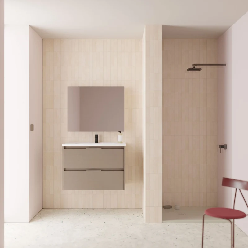 Mueble lavabo SUKI suspendido. Opción Blanco, Gris, Antracita, Fumé, Nogal. 2 y 4 cajones. Lavabo simple y doble.
