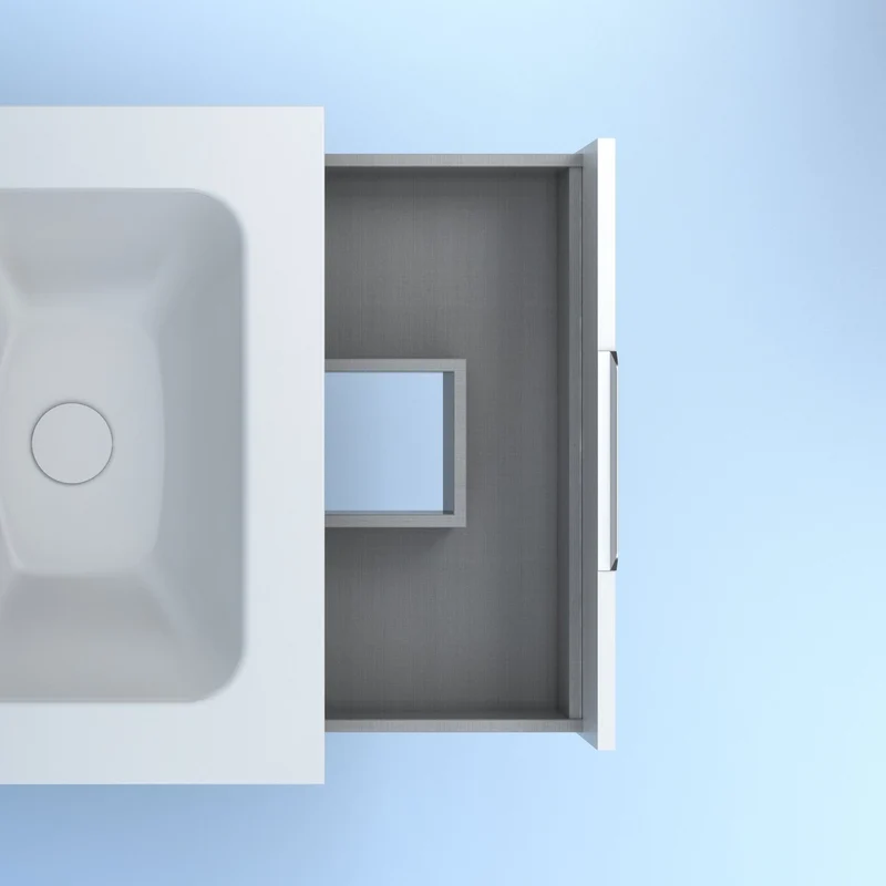 Mueble lavabo SUKI suspendido. Opción Blanco, Gris, Antracita, Fumé, Nogal. 2 y 4 cajones. Lavabo simple y doble.