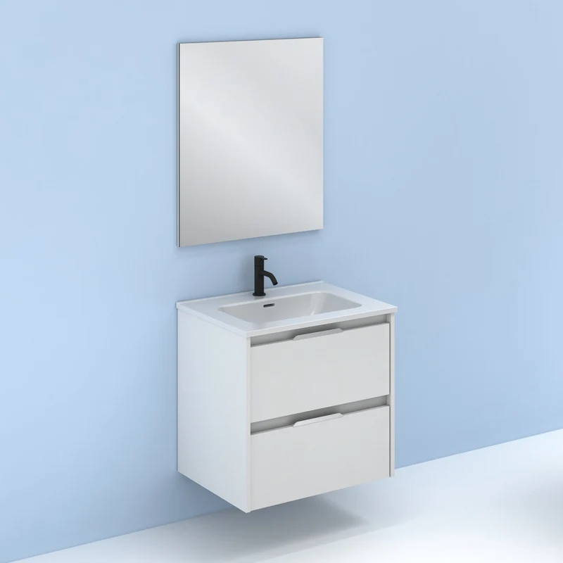 Mueble lavabo SUKI suspendido. Opción Blanco, Gris, Antracita, Fumé, Nogal. 2 y 4 cajones. Lavabo simple y doble.
