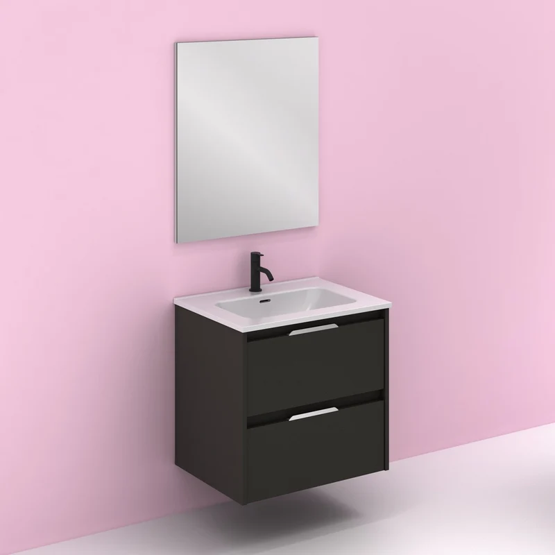 Mueble lavabo SUKI suspendido. Opción Blanco, Gris, Antracita, Fumé, Nogal. 2 y 4 cajones. Lavabo simple y doble.