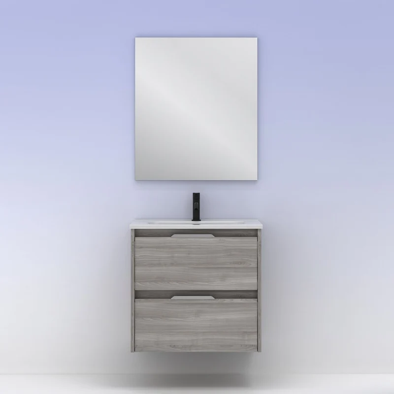 Mueble lavabo SUKI suspendido. Opción Blanco, Gris, Antracita, Fumé, Nogal. 2 y 4 cajones. Lavabo simple y doble.