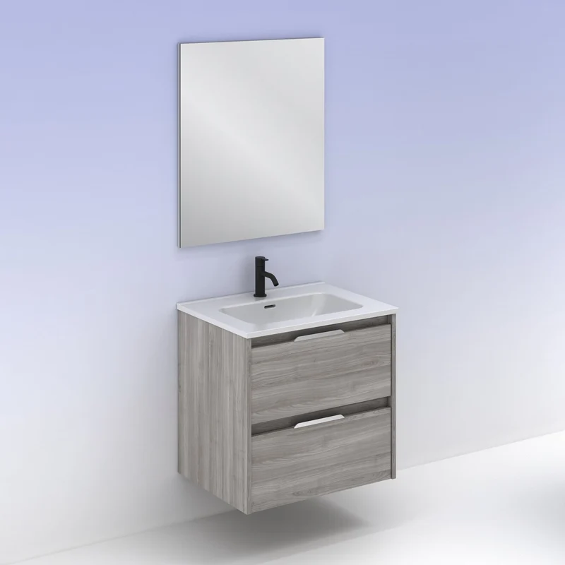 Mueble lavabo SUKI suspendido. Opción Blanco, Gris, Antracita, Fumé, Nogal. 2 y 4 cajones. Lavabo simple y doble.