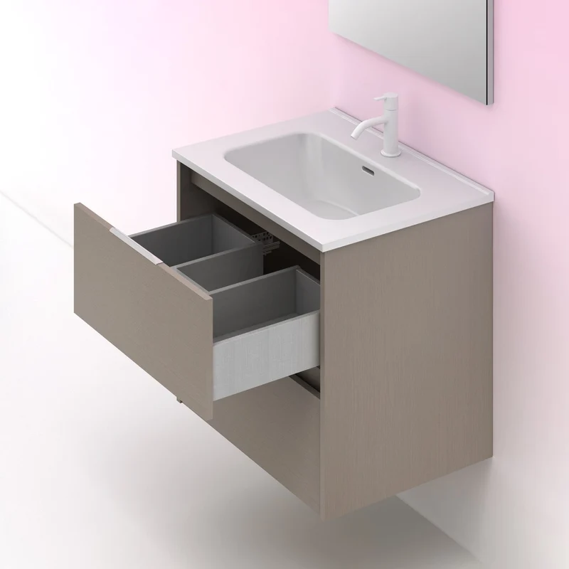 Mueble lavabo SUKI suspendido. Opción Blanco, Gris, Antracita, Fumé, Nogal. 2 y 4 cajones. Lavabo simple y doble.