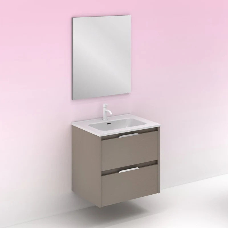 Mueble lavabo SUKI suspendido. Opción Blanco, Gris, Antracita, Fumé, Nogal. 2 y 4 cajones. Lavabo simple y doble.