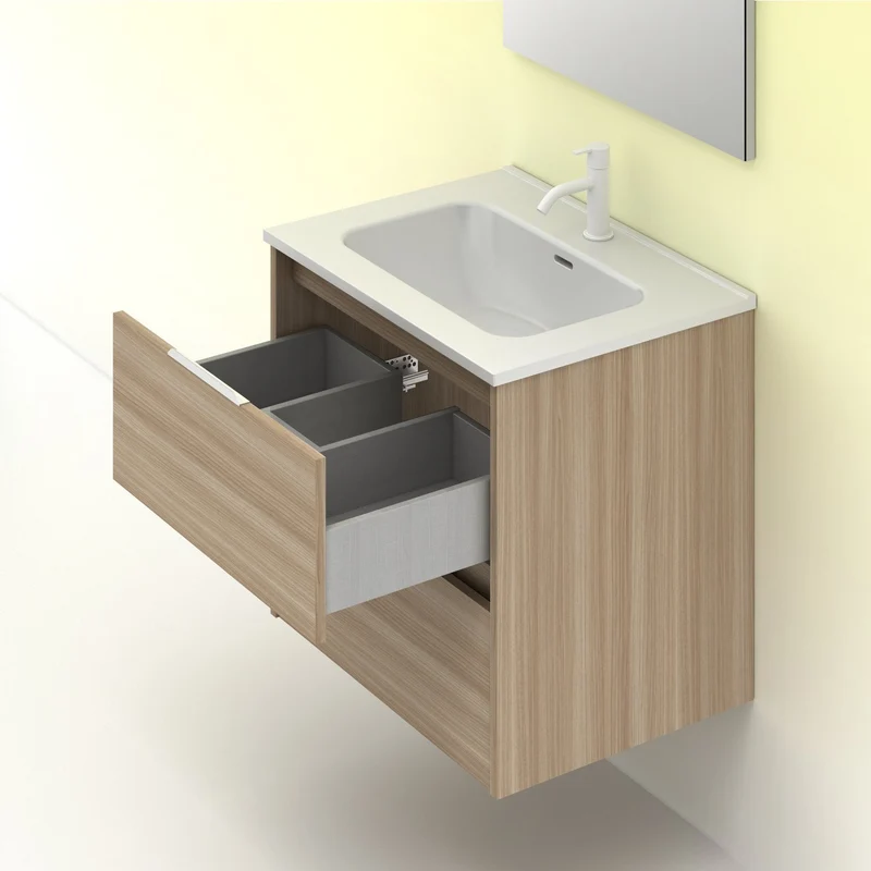 Mueble lavabo SUKI suspendido. Opción Blanco, Gris, Antracita, Fumé, Nogal. 2 y 4 cajones. Lavabo simple y doble.