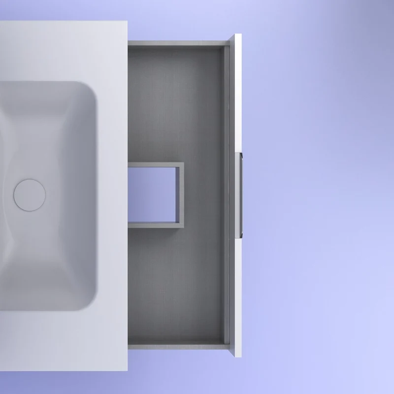 Mueble lavabo SUKI suspendido. Opción Blanco, Gris, Antracita, Fumé, Nogal. 2 y 4 cajones. Lavabo simple y doble.