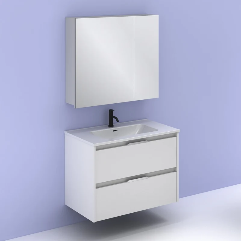 Mueble lavabo SUKI suspendido. Opción Blanco, Gris, Antracita, Fumé, Nogal. 2 y 4 cajones. Lavabo simple y doble.