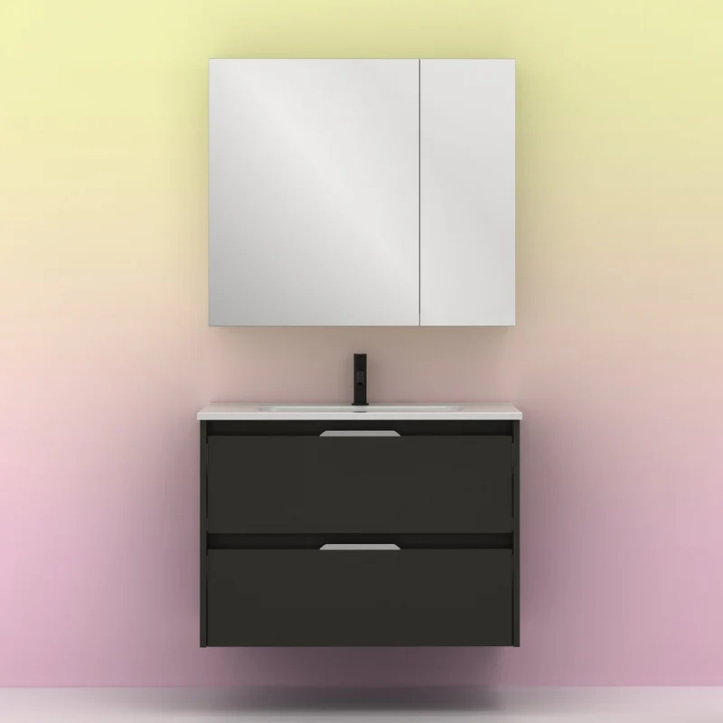 Mueble lavabo SUKI suspendido. Opción Blanco, Gris, Antracita, Fumé, Nogal. 2 y 4 cajones. Lavabo simple y doble.