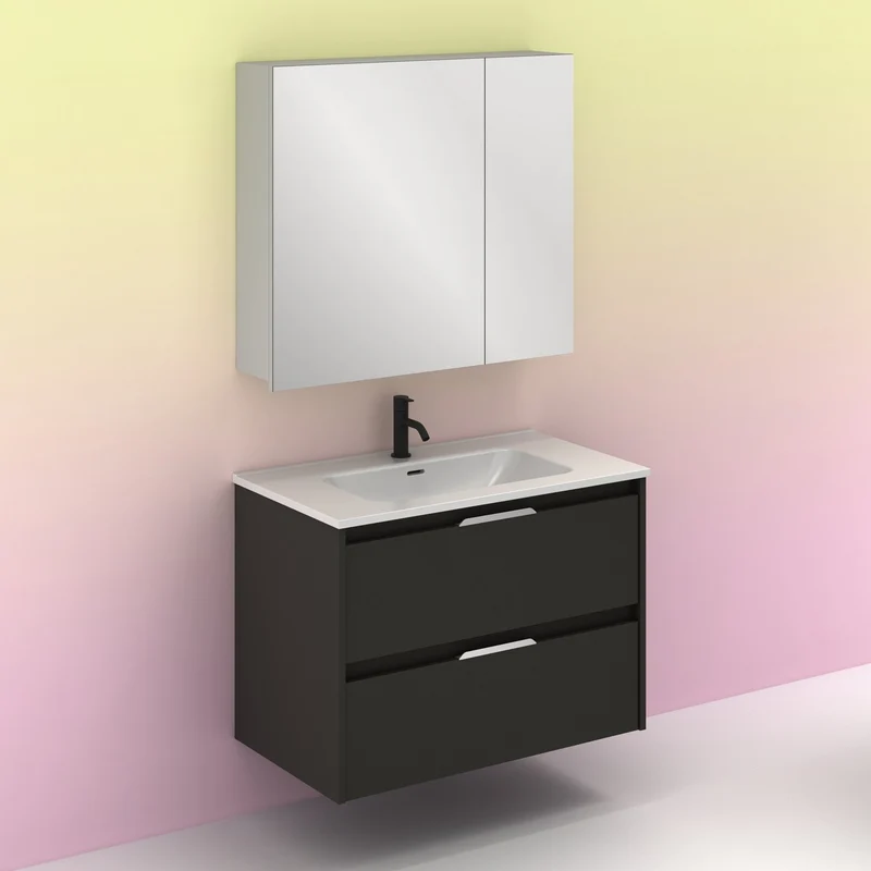Mueble lavabo SUKI suspendido. Opción Blanco, Gris, Antracita, Fumé, Nogal. 2 y 4 cajones. Lavabo simple y doble.
