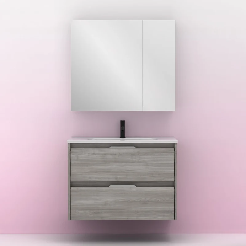 Mueble lavabo SUKI suspendido. Opción Blanco, Gris, Antracita, Fumé, Nogal. 2 y 4 cajones. Lavabo simple y doble.