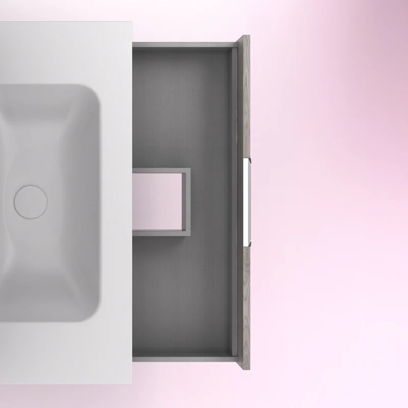 Mueble lavabo SUKI suspendido. Opción Blanco, Gris, Antracita, Fumé, Nogal. 2 y 4 cajones. Lavabo simple y doble.