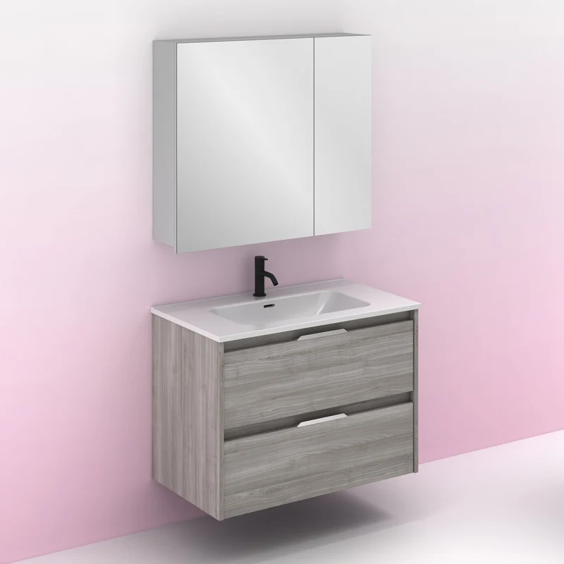Mueble lavabo SUKI suspendido. Opción Blanco, Gris, Antracita, Fumé, Nogal. 2 y 4 cajones. Lavabo simple y doble.