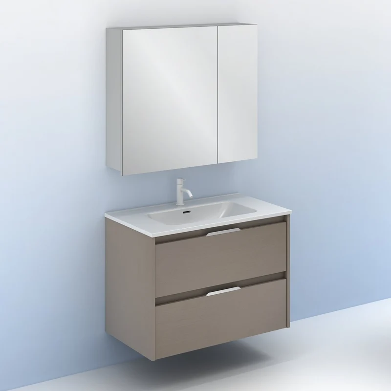 Mueble lavabo SUKI suspendido. Opción Blanco, Gris, Antracita, Fumé, Nogal. 2 y 4 cajones. Lavabo simple y doble.