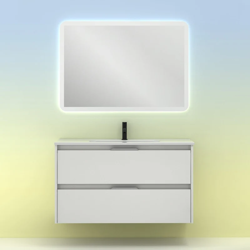 Mueble lavabo SUKI suspendido. Opción Blanco, Gris, Antracita, Fumé, Nogal. 2 y 4 cajones. Lavabo simple y doble.